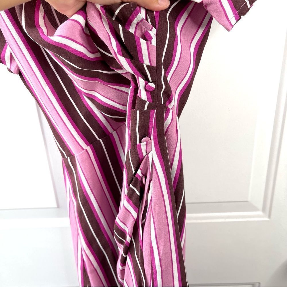 Leith multicolor print striped short sleeve V neck pink purple dress Sz Small - Picture 6 of 10